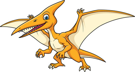 Cartoon flying dinosaur pterodactyl with wings, cute prehistoric reptile illustration, orange pterosaur character, funny animal drawing, kids educational design © Its Pro Here