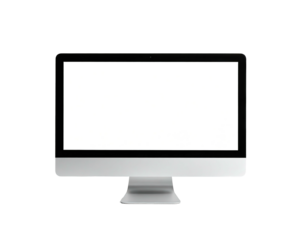 A modern, silver all-in-one desktop computer against a black background