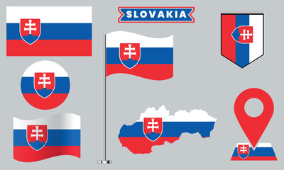 Slovakia Flag Vector Set Collection National Symbol Designs