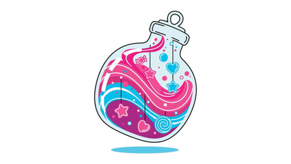 Whimsical Bauble of Delights: An imaginative illustration captures a vibrant bauble, its interior adorned with playful shapes and colors, evoking a sense of joy and festive wonder.