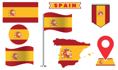 Spain Flag Vector Set Collection National Symbol Designs
