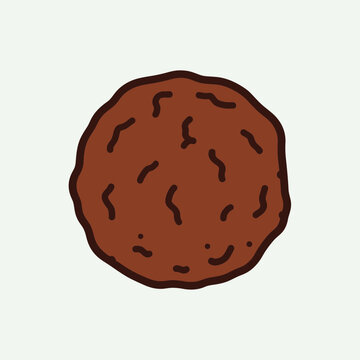 A single brown meatball with a textured surface.