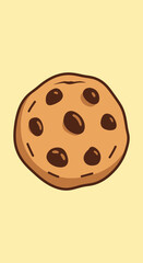 Fototapeta premium A single chocolate chip cookie on a light yellow background.