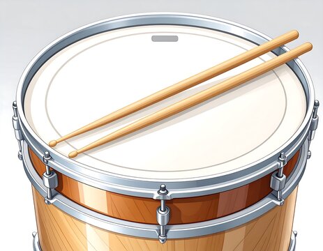 Drum set with sticks. Close-up view of a drum