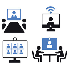 Video Conference and Online Meeting Icon Set