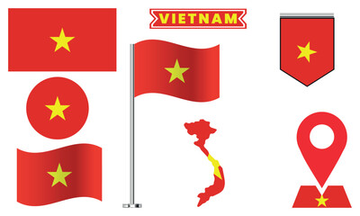 Vietnam Flag Vector Set Collection National Symbol Designs