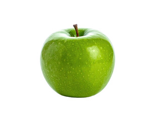 A vibrant, single Granny Smith apple isolated on a solid black background