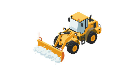 Isometric yellow snowplow on white background with piled snow