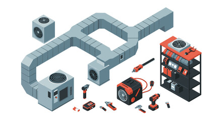 Comprehensive hvac system and tools isometric set for efficient airflow management