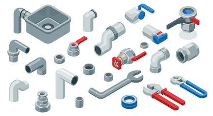 Comprehensive plumbing toolkit with isometric pipes and fittings for home improvement