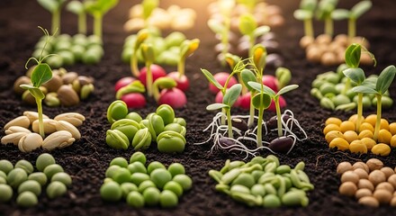 Sprouting Seeds in Garden Soil.