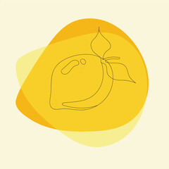 Stylized illustration of a bright yellow lemon with a simple outline drawing of a lemon on a light cream background