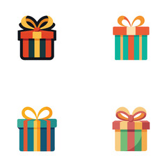 Minimalist Gift Box set Icon | Flat Present Symbol for Birthday and Christmas