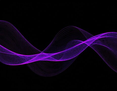 Abstract Flowing purple waves on a stark black backdrop