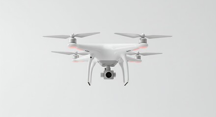 White drone with camera isolated on a clean white background