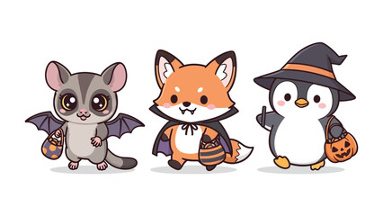 Obraz premium Halloween Costume Creatures: three adorable animals ready for a fun night of trick-or-treating. Each animal is dressed in a unique Halloween costume.