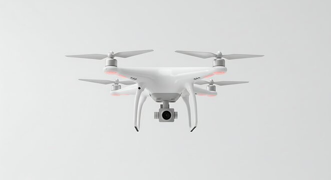 White drone with camera isolated on a clean white background