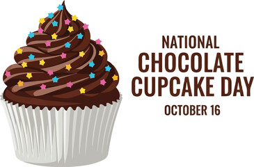 Delicious chocolate cupcake with frosting and sprinkles celebrating national chocolate cupcake day october 16th vector