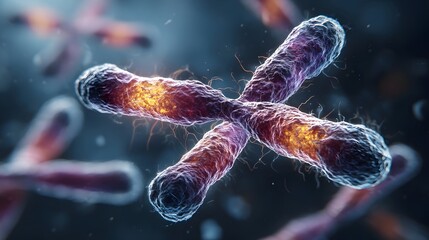 Close up 3D rendering of condensed chromosomes showcasing DNA structure within a cell