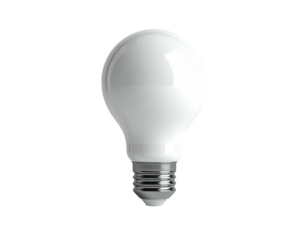 A glossy, white lightbulb glows against a black background