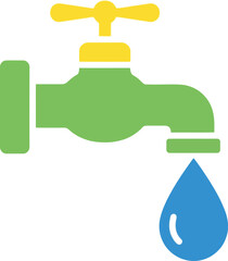 Green water faucet dripping blue drop plumbing symbol concept for clean water and saving resources vector