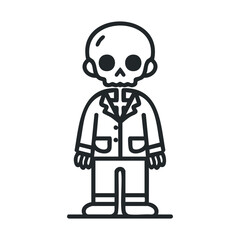 A skeleton character is dressed in formal clothing, standing upright. Vector line illustration