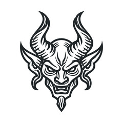 Demon head art design for Halloween theme and horror decoration. Vector line illustration