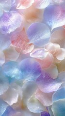 Scattered pastel petals over blush background nature scene floral aesthetic soft environment top down view serenity concept