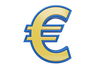 Obraz premium Isolated three dimensional glossy golden Euro currency symbol with a vibrant blue outline representing European finance and economy investment and wealth