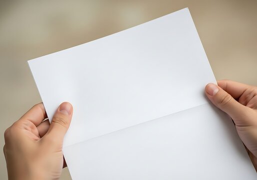 Hands meticulously unfolding a crisp blank document creating anticipation and expectation of information and ideas to