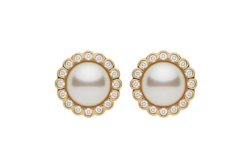 Elegant pearl and diamond stud earrings exude timeless luxury