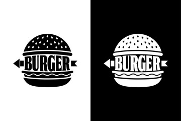 Burger on Black and White Background PNG.