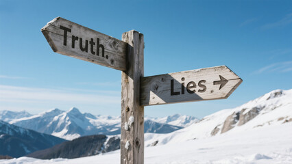 Old Wooden Signpost with Truth Lies