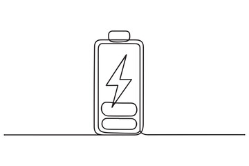 Continuous one line drawing of battery charging vector illustration. one line Icon drawing with white background
