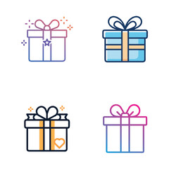 Minimalist Gift Box set Icon | Flat Present Symbol for Birthday and Christmas