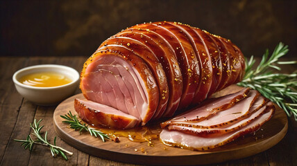 Traditional sliced honey Glazed Ham.
