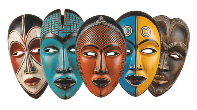 Vibrant tribal masks evoke cultural heritage and artistic expression
