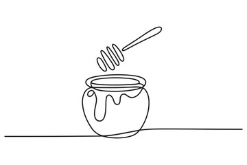 Continuous one line drawing of honey pot vector illustration. one line Icon drawing with white background