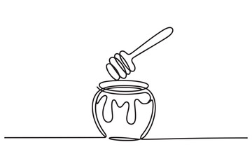 Continuous one line drawing of honey pot vector illustration. one line Icon drawing with white background