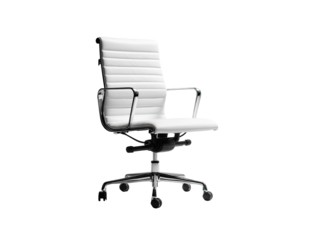 White office chair with ribbed back, metal arms and base