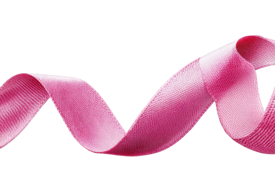 Wavy Pink Ribbon Against Transparent Background Macro Shot Decorative Element Red and White Textured Fabric Isolated on Black Elegant Curve Celebration Design Festive Decoration Graphic Resource