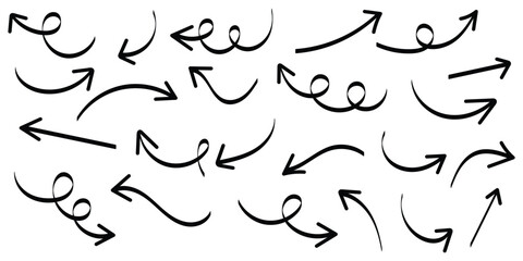 Hand drawn vector arrows doodle set. sketch arrow design for business plan and education.