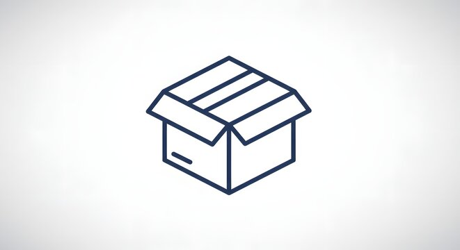 Simple Line Art Icon of an Open Cardboard Box in Perspective View - Powered by Adobe
