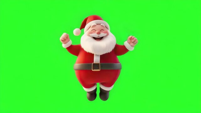 Cheerful Santa Claus happy funny dancing on a green background