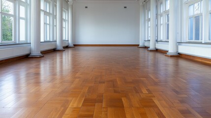 Obraz premium Spacious Empty Room with Wooden Floor and Tall Pillars