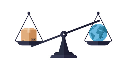 A scale shows a box outweighing a globe symbolizing disproportionate impact