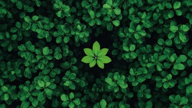 Lush Green Background of Small Clover Leaves with a Single Unique Leaf in the Center for Nature and Growth Themes 4k video footage