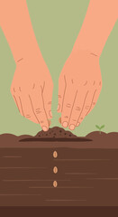 Hands planting seeds in soil for growth.