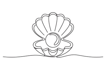 Continuous single line drawing of open pearl shell. Simple illustration of shell with pearl outline vector illustration. one line Icon drawing with white background