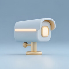 3D security surveillance camera icon with luminous blue glow